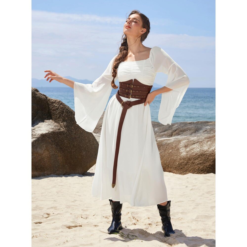 5846 Steampunk Adjustable Brown Corset Belts For Women Leather Cincher Belt - Picture 5 of 5